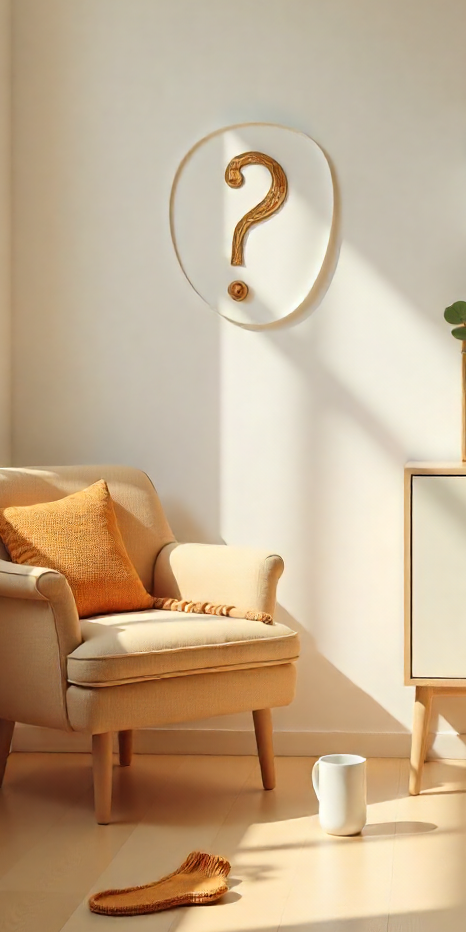 Un punto di domanda sopra una stanza vagamente disordinata