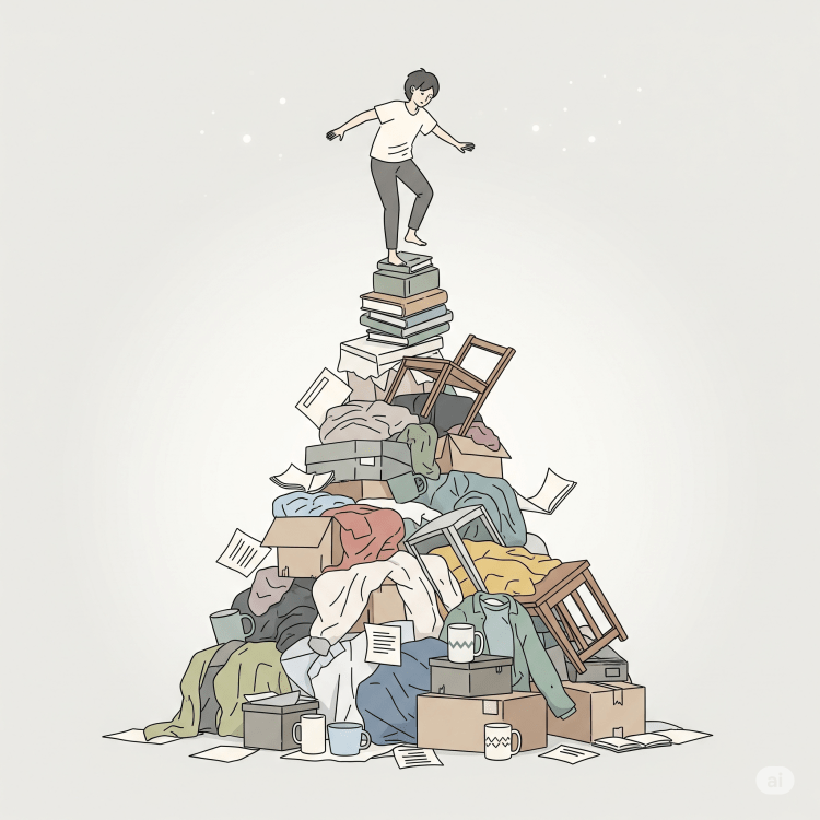 persona in biblico su una pila di oggetti